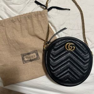 Gucci Matelasse Leather GG Marmont Round Mini Shoulder Bag.